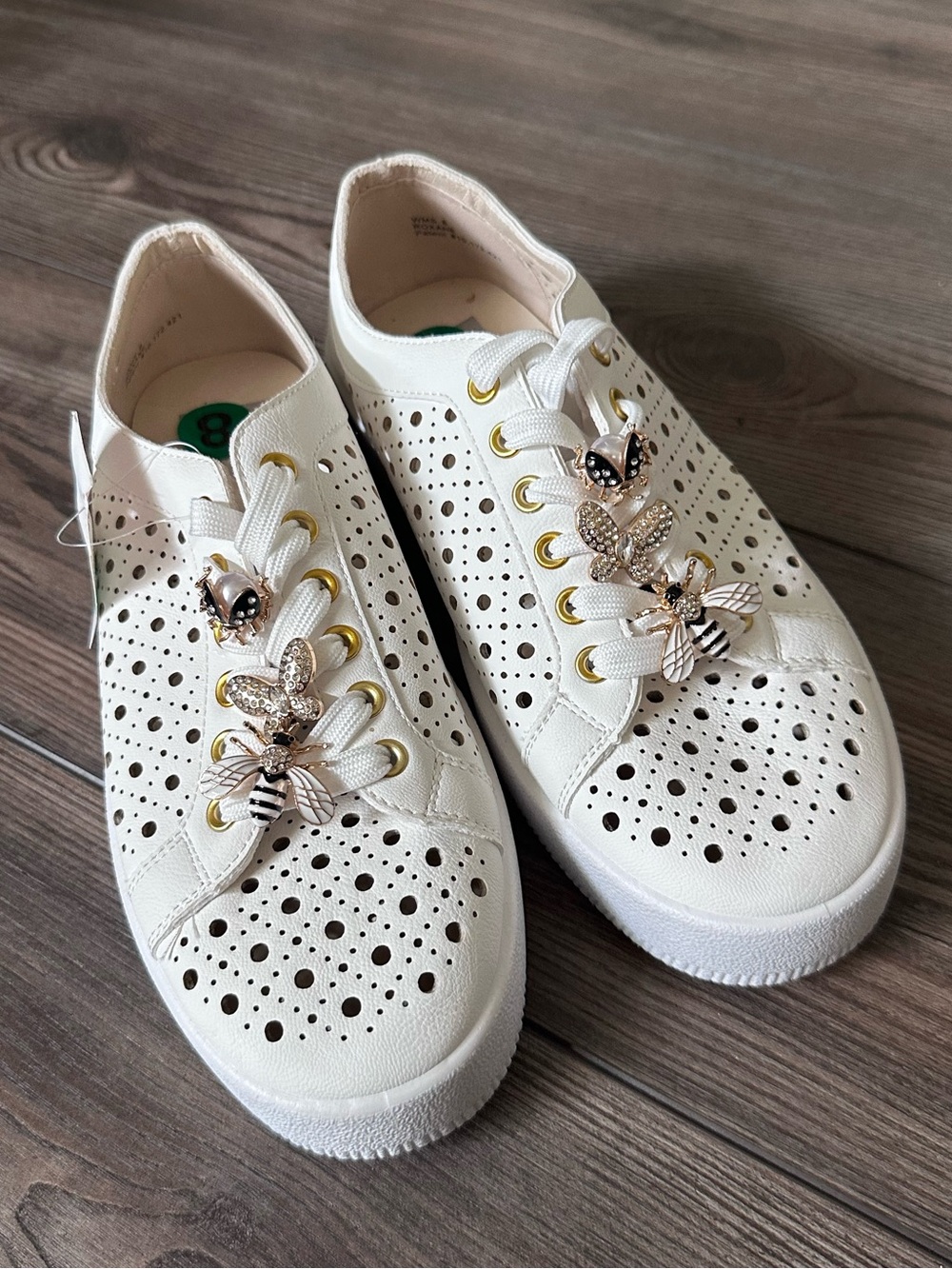 Dolce Vita Roxane Perforated Sneakers Size 8 Rhinestone Bee Butterfly Charms